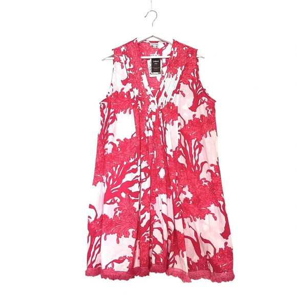 Modaposa Felice Pintuck Sleeveless Cotton Dress in Red Coral Size Large - Picture 3 of 12